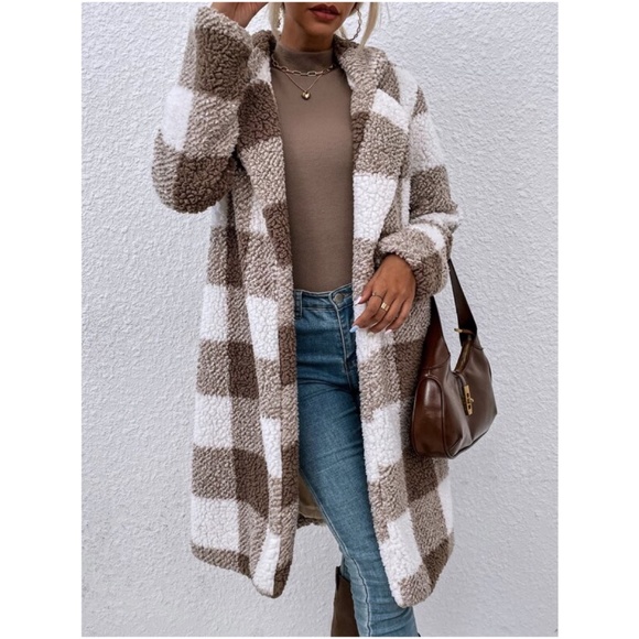 BellanBlue Jackets & Blazers - Cozy Plaid Open Front Teddy Oversized Jacket